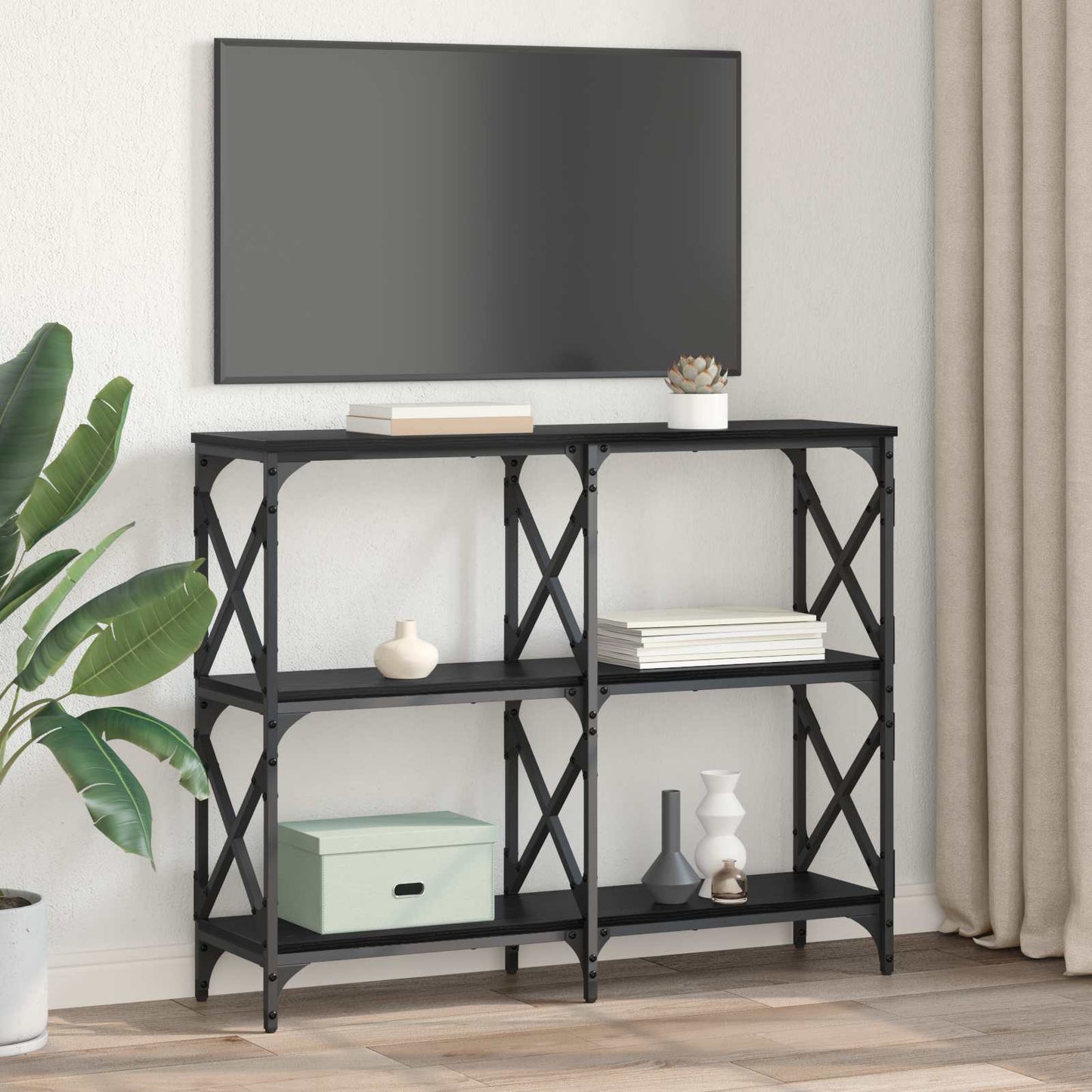 Wandtafel Zwart Eiken 100 x 28 x 80,5 cm Bewerkt hout is nu te koop bij PeponiXL, paradijselijk wonen!