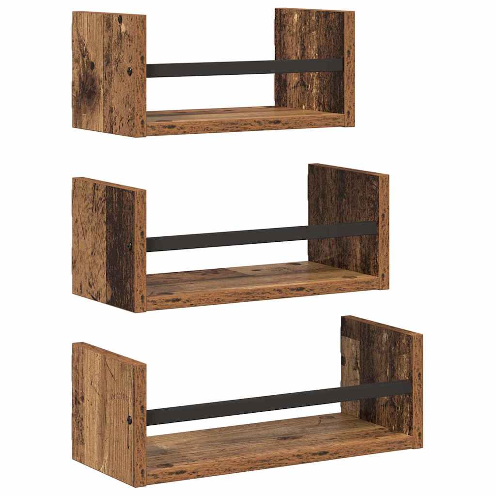 Wandplankenset met plank 3 pcs Oud Hout 40x16x14cm Bewerkt hout is nu te koop bij PeponiXL, paradijselijk wonen!
