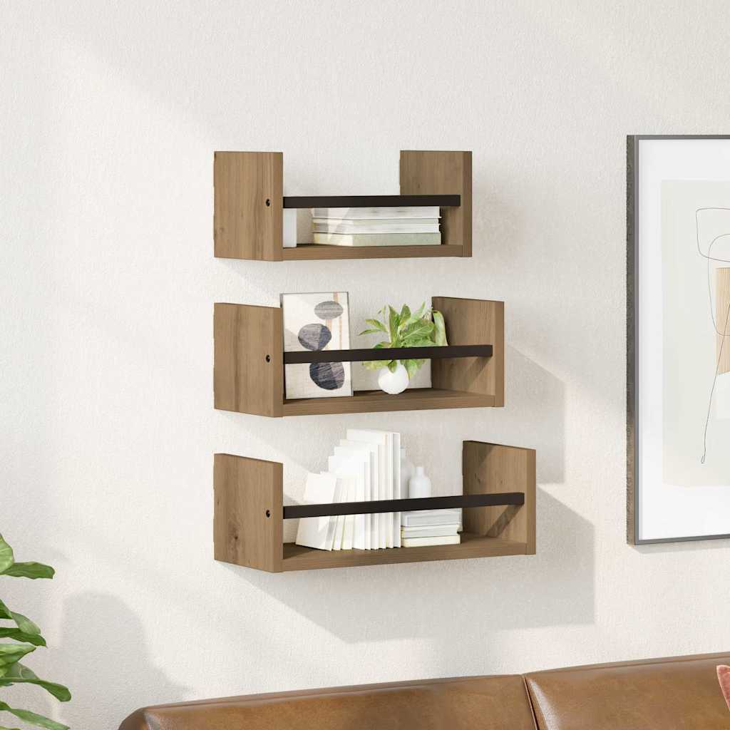 Wandplankenset 3 pcs Artisan Eiken 40x16x14cm Bewerkt hout is nu te koop bij PeponiXL, paradijselijk wonen!