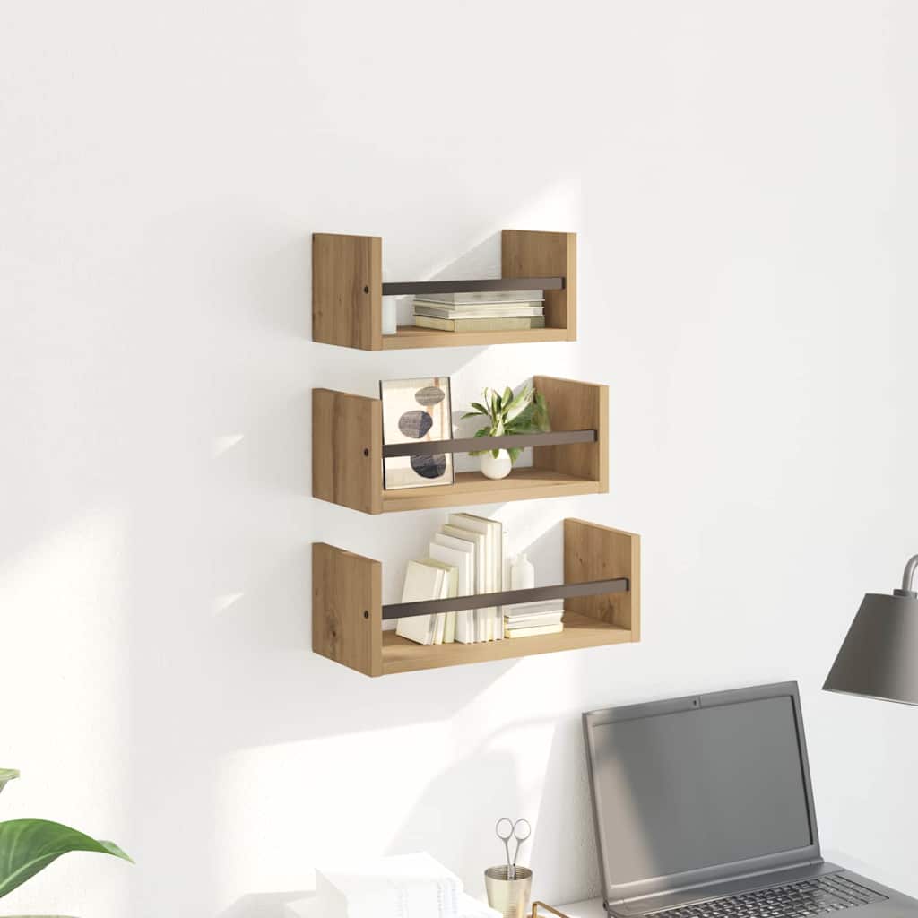 Wandplankenset 3 pcs Artisan Eiken 40x16x14cm Bewerkt hout is nu te koop bij PeponiXL, paradijselijk wonen!