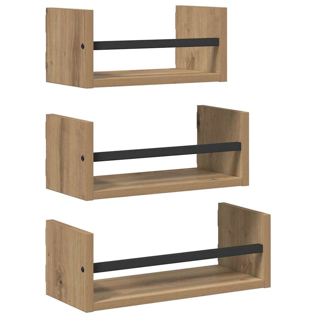 Wandplankenset 3 pcs Artisan Eiken 40x16x14cm Bewerkt hout is nu te koop bij PeponiXL, paradijselijk wonen!