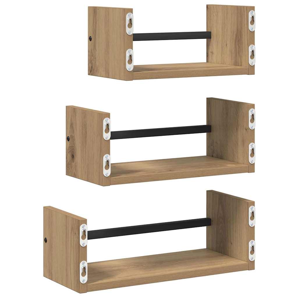 Wandplankenset 3 pcs Artisan Eiken 40x16x14cm Bewerkt hout is nu te koop bij PeponiXL, paradijselijk wonen!