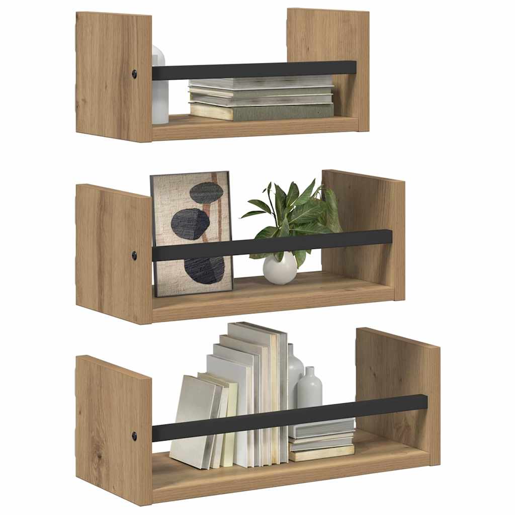 Wandplankenset 3 pcs Artisan Eiken 40x16x14cm Bewerkt hout is nu te koop bij PeponiXL, paradijselijk wonen!