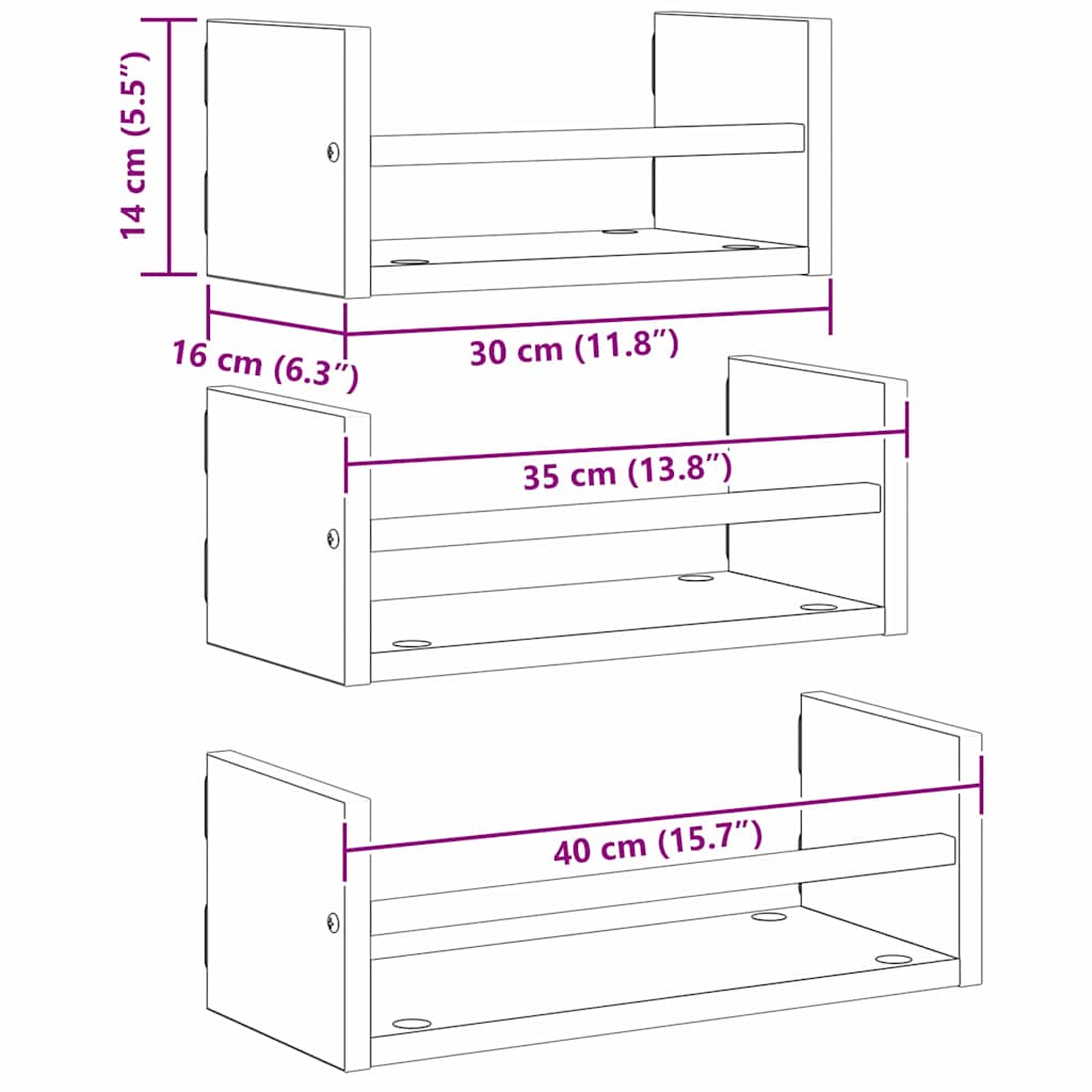 Wandplankenset 3 pcs Artisan Eiken 40x16x14cm Bewerkt hout is nu te koop bij PeponiXL, paradijselijk wonen!