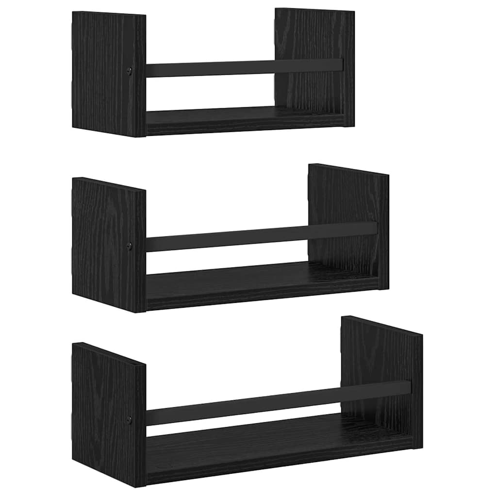 Wandplankenset 3 pcs Zwart Eiken 40x16x14cm Bewerkt hout is nu te koop bij PeponiXL, paradijselijk wonen!