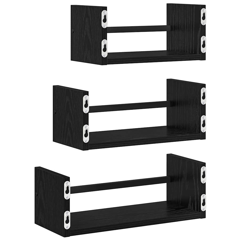 Wandplankenset 3 pcs Zwart Eiken 40x16x14cm Bewerkt hout is nu te koop bij PeponiXL, paradijselijk wonen!