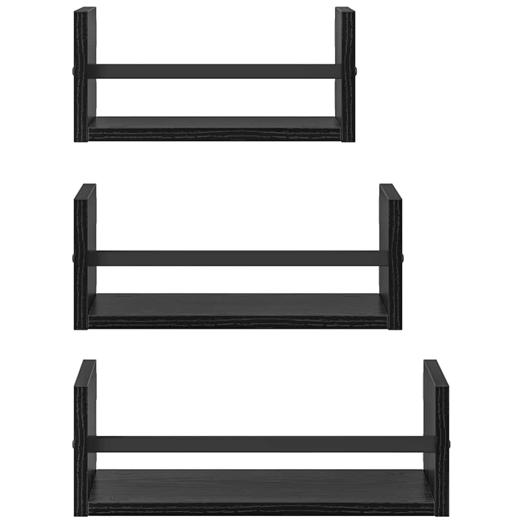 Wandplankenset 3 pcs Zwart Eiken 40x16x14cm Bewerkt hout is nu te koop bij PeponiXL, paradijselijk wonen!