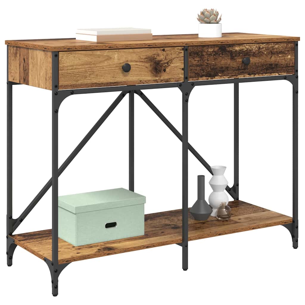 Wandtafel met lade Oud Hout 100 x 39 x 78,5 cm Bewerkt hout is nu te koop bij PeponiXL, paradijselijk wonen!