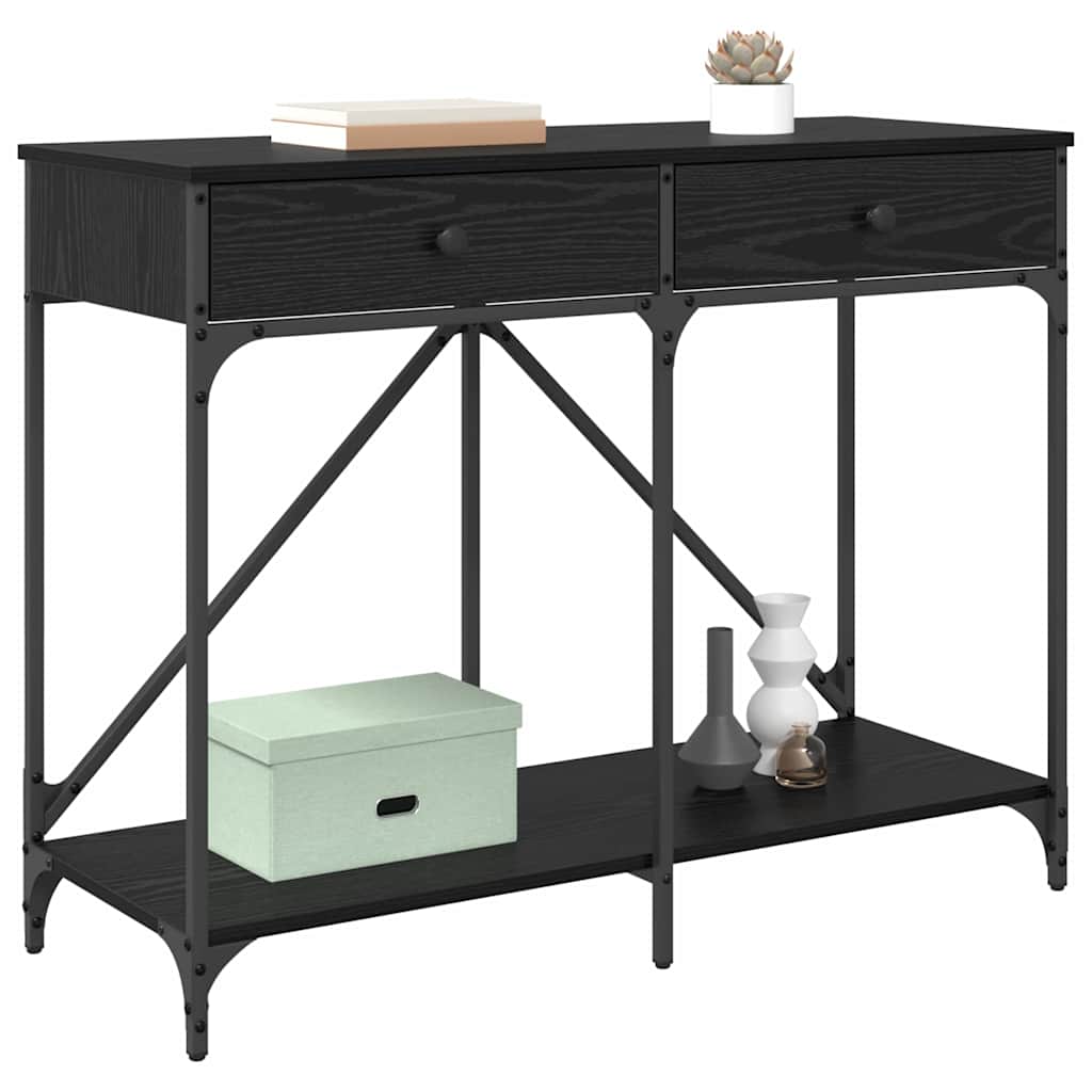 Wandtafel met lade Zwart Eiken 100 x 39 x 78,5 cm Bewerkt hout is nu te koop bij PeponiXL, paradijselijk wonen!