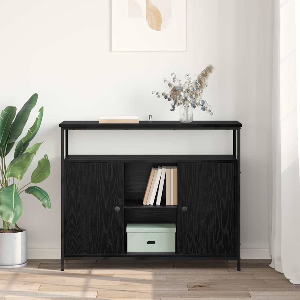 Dressoir Zwart Eiken 100 x 35 x 80 cm Bewerkt hout is nu te koop bij PeponiXL, paradijselijk wonen!