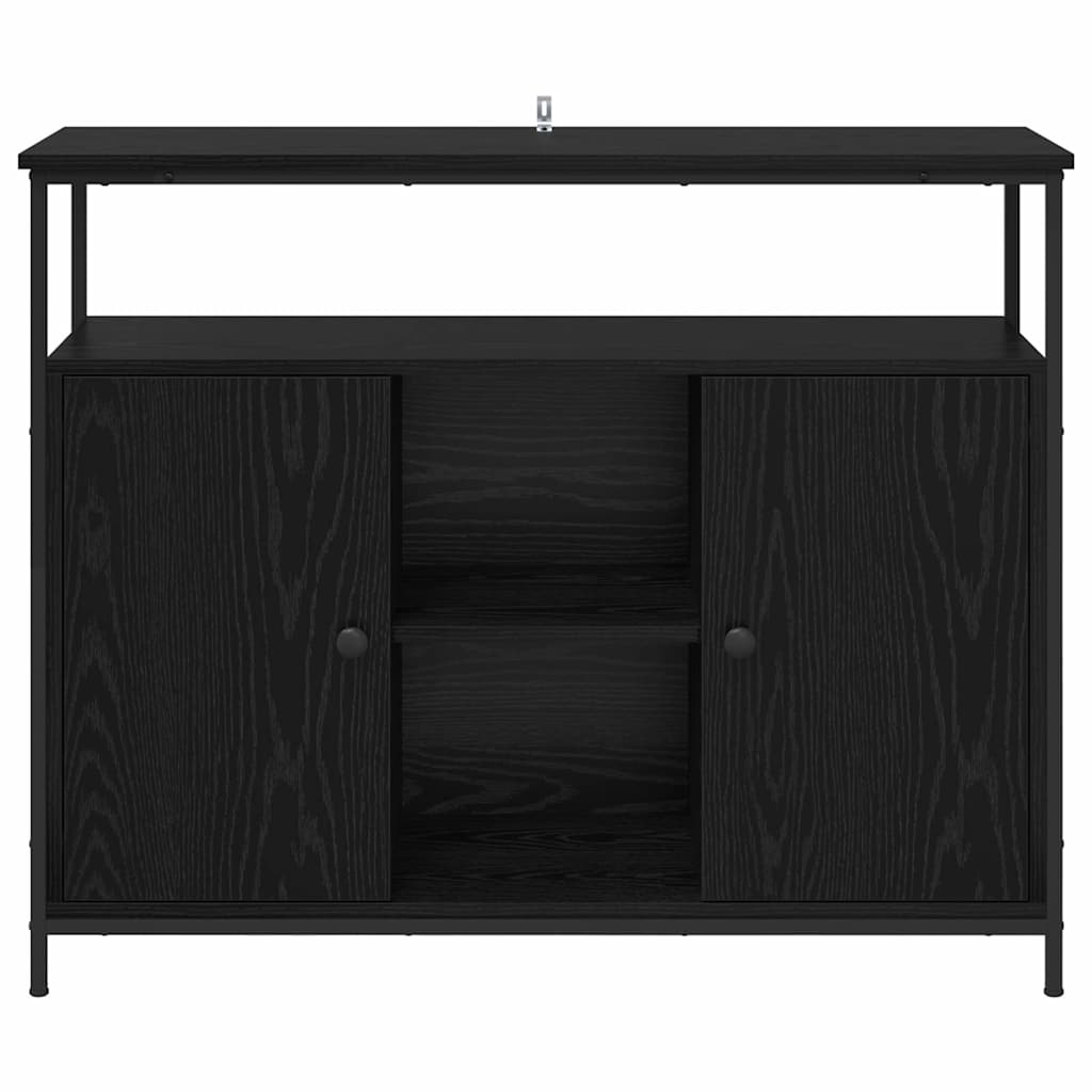 Dressoir Zwart Eiken 100 x 35 x 80 cm Bewerkt hout is nu te koop bij PeponiXL, paradijselijk wonen!