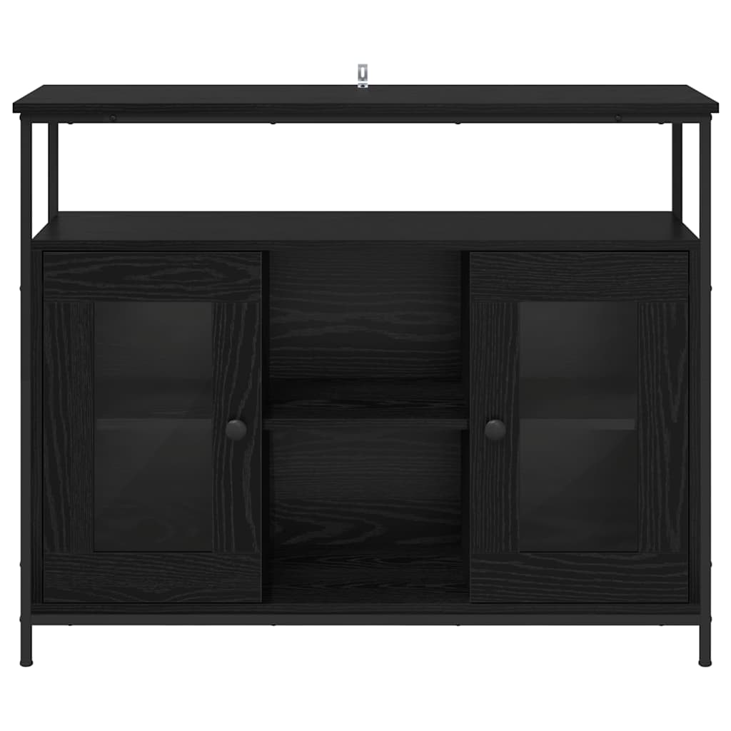 Dressoir Zwart Eiken 100 x 35 x 80 cm Bewerkt hout is nu te koop bij PeponiXL, paradijselijk wonen!
