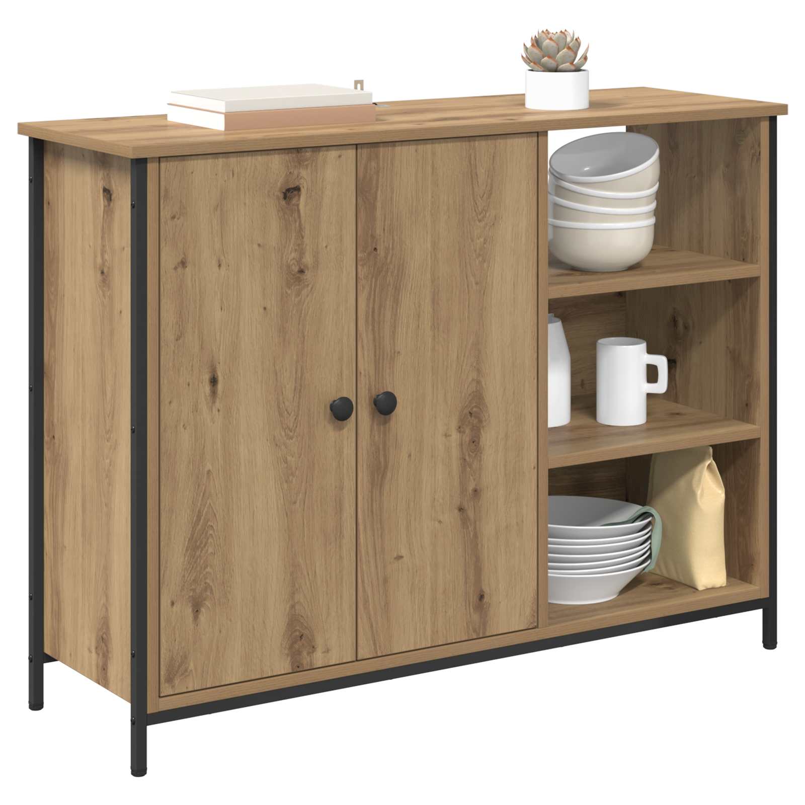 Dressoir Artisan Eiken 100 x 33 x 75 cm Bewerkt hout is nu te koop bij PeponiXL, paradijselijk wonen!