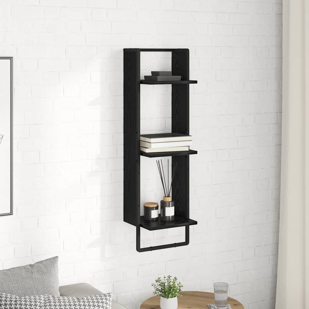 Wandplank met plank Zwart Eiken 30 x 25 x 100 cm Bewerkt hout is nu te koop bij PeponiXL, paradijselijk wonen!