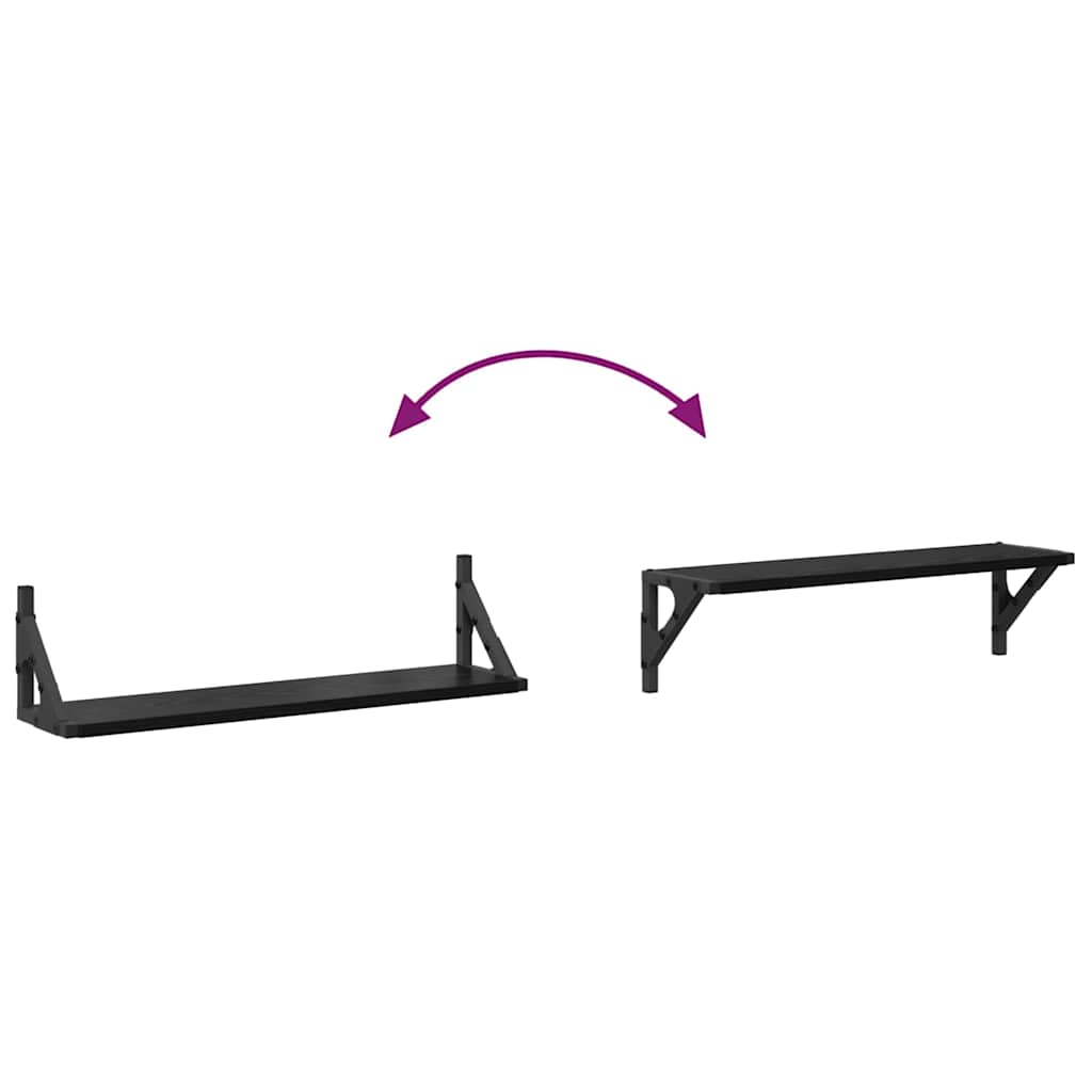 Wandplanken 2 pcs Zwart Eiken 60 x 15 x 15,5 cm Bewerkt hout is nu te koop bij PeponiXL, paradijselijk wonen!