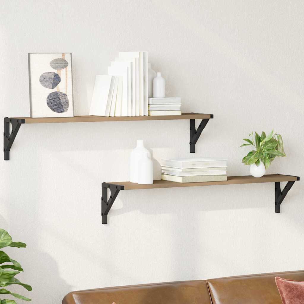 Wandplanken 2 pcs Artisan Eiken 80 x 15 x 15,5 cm Bewerkt hout is nu te koop bij PeponiXL, paradijselijk wonen!