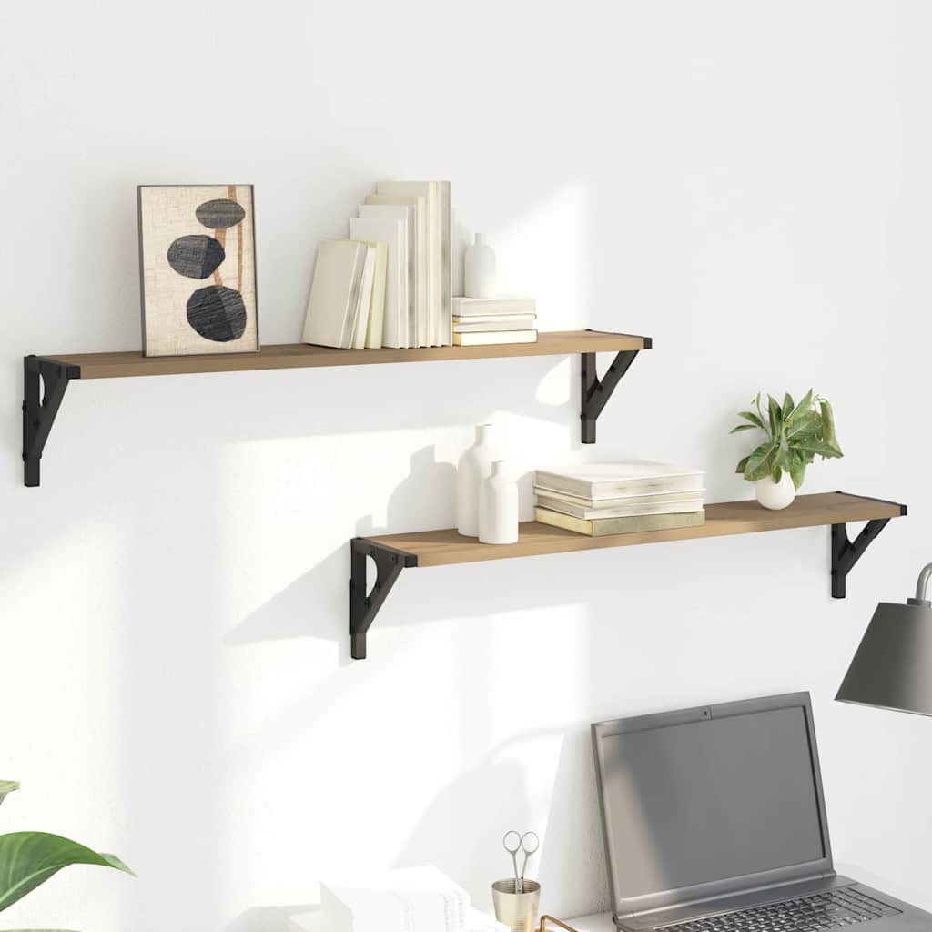 Wandplanken 2 pcs Artisan Eiken 80 x 15 x 15,5 cm Bewerkt hout is nu te koop bij PeponiXL, paradijselijk wonen!