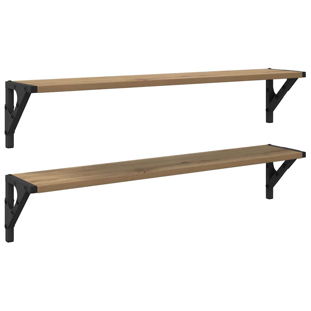 Wandplanken 2 pcs Artisan Eiken 80 x 15 x 15,5 cm Bewerkt hout is nu te koop bij PeponiXL, paradijselijk wonen!