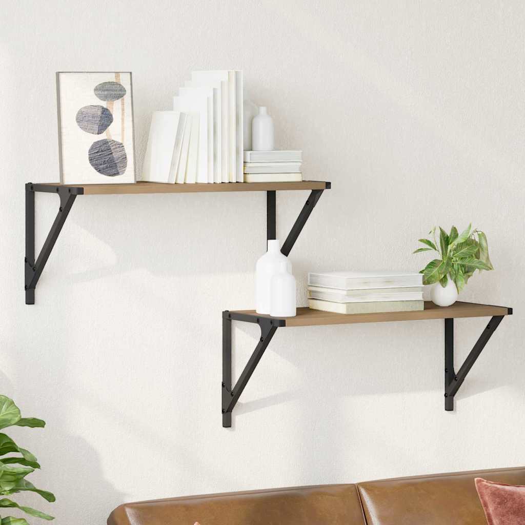 Wandplanken 2 pcs Artisan Eiken 60 x 25 x 25,5 cm Bewerkt hout is nu te koop bij PeponiXL, paradijselijk wonen!