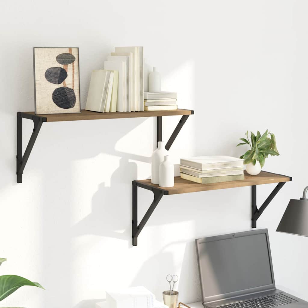 Wandplanken 2 pcs Artisan Eiken 60 x 25 x 25,5 cm Bewerkt hout is nu te koop bij PeponiXL, paradijselijk wonen!