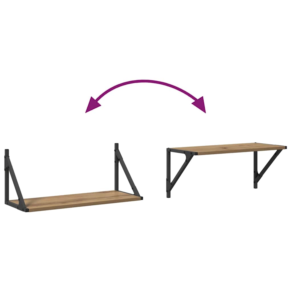 Wandplanken 2 pcs Artisan Eiken 60 x 25 x 25,5 cm Bewerkt hout is nu te koop bij PeponiXL, paradijselijk wonen!