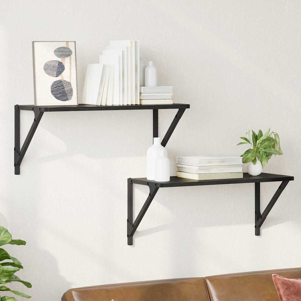 Wandplanken 2 pcs Zwart Eiken 60 x 25 x 25,5 cm Bewerkt hout is nu te koop bij PeponiXL, paradijselijk wonen!