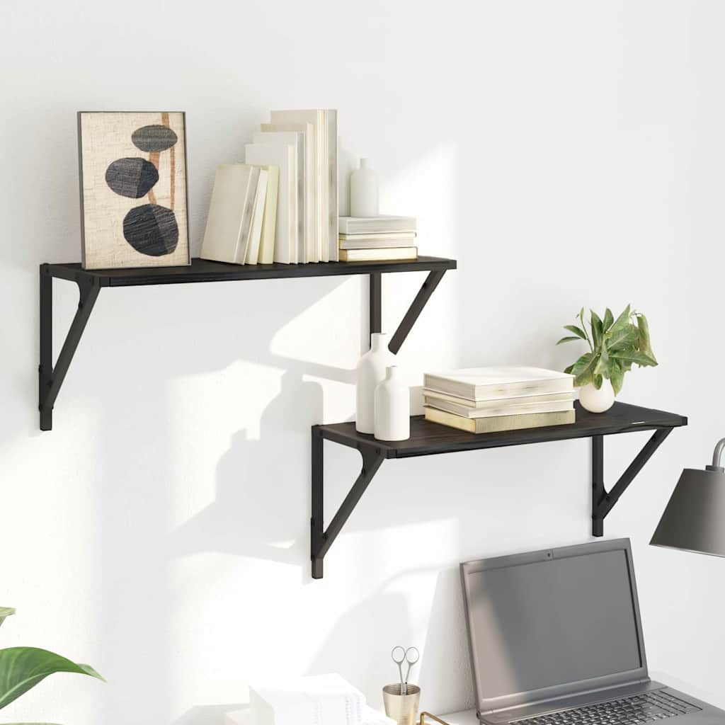 Wandplanken 2 pcs Zwart Eiken 60 x 25 x 25,5 cm Bewerkt hout is nu te koop bij PeponiXL, paradijselijk wonen!