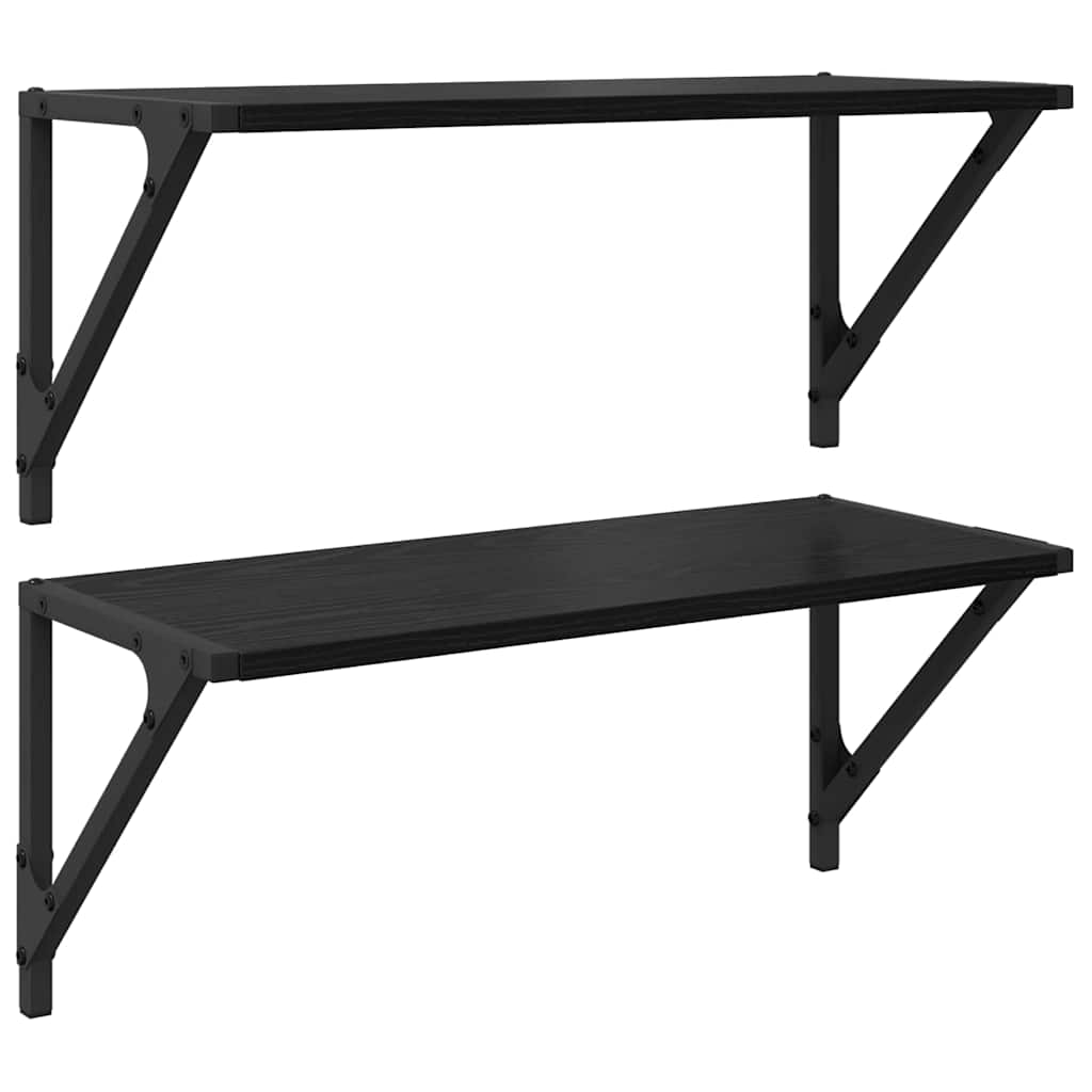Wandplanken 2 pcs Zwart Eiken 60 x 25 x 25,5 cm Bewerkt hout is nu te koop bij PeponiXL, paradijselijk wonen!