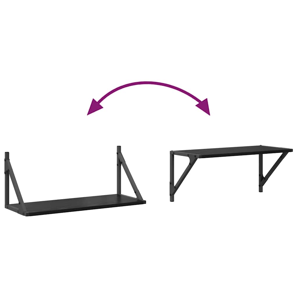 Wandplanken 2 pcs Zwart Eiken 60 x 25 x 25,5 cm Bewerkt hout is nu te koop bij PeponiXL, paradijselijk wonen!