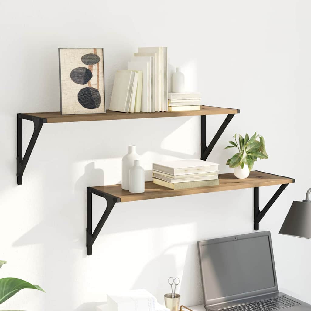 Wandplanken 2 pcs Artisan Eiken 80 x 25 x 25,5 cm Bewerkt hout is nu te koop bij PeponiXL, paradijselijk wonen!