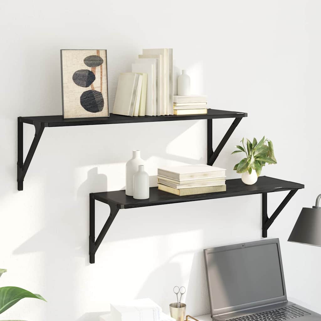 Wandplanken 2 pcs Zwart Eiken 80 x 25 x 25,5 cm Bewerkt hout is nu te koop bij PeponiXL, paradijselijk wonen!
