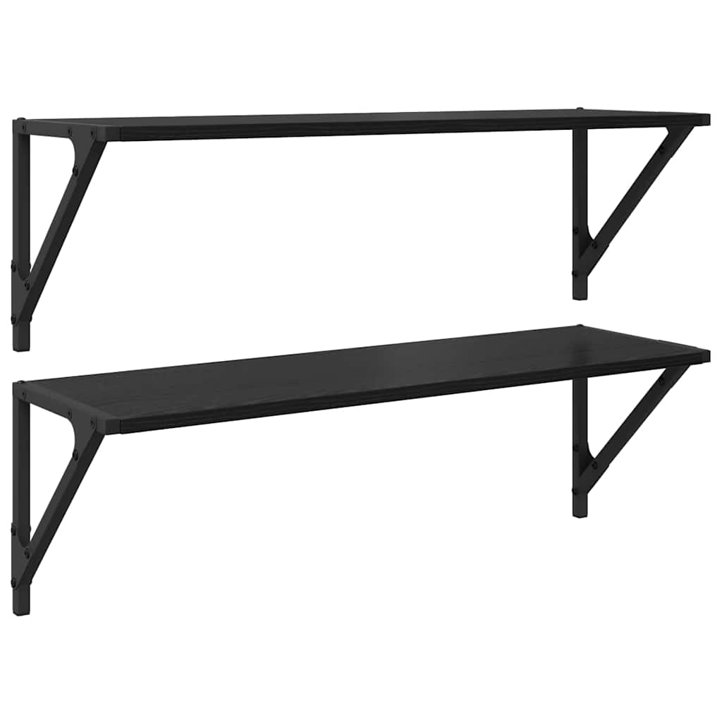 Wandplanken 2 pcs Zwart Eiken 80 x 25 x 25,5 cm Bewerkt hout is nu te koop bij PeponiXL, paradijselijk wonen!
