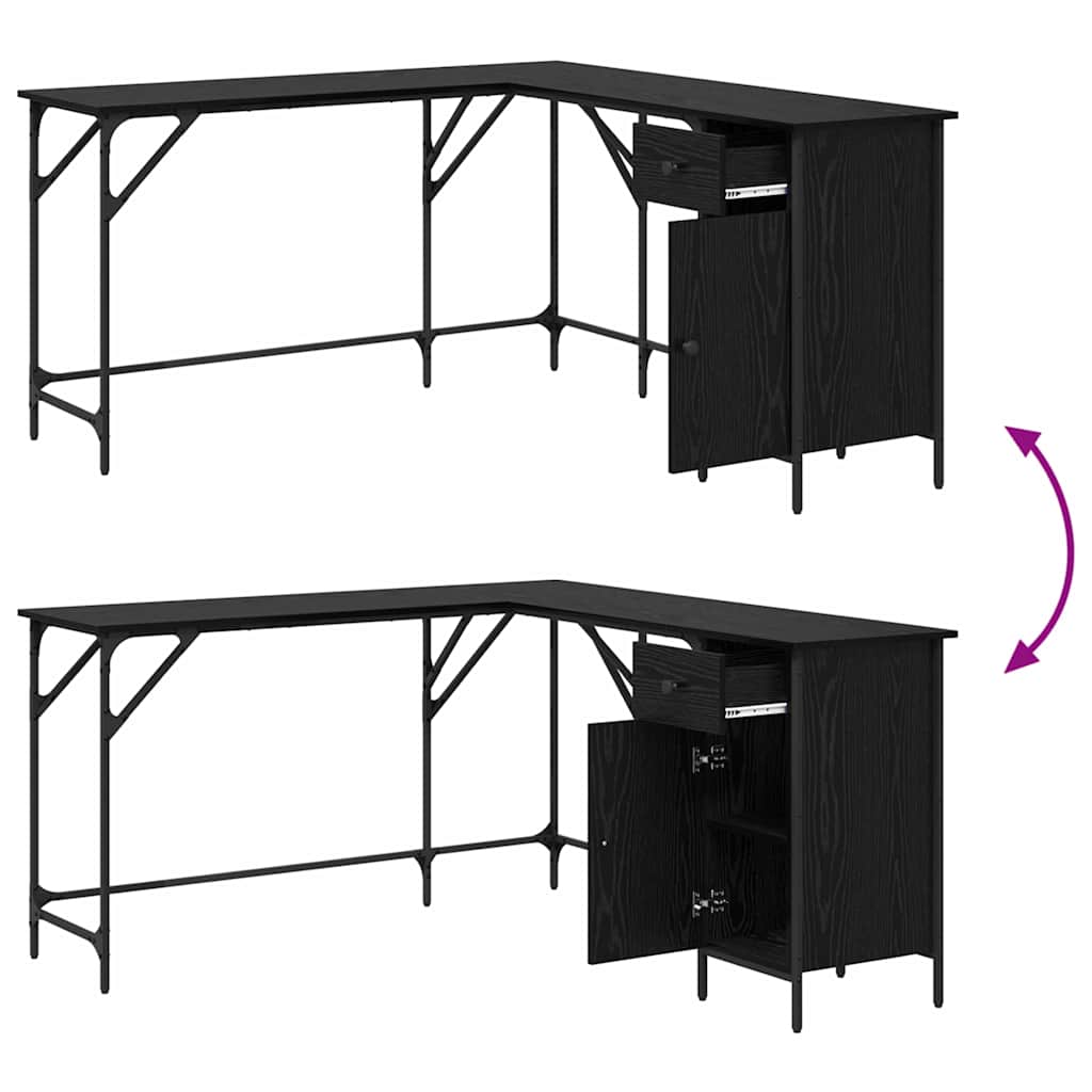 Bureau Zwart Eiken 141 x 141 x 75 cm Bewerkt hout is nu te koop bij PeponiXL, paradijselijk wonen!