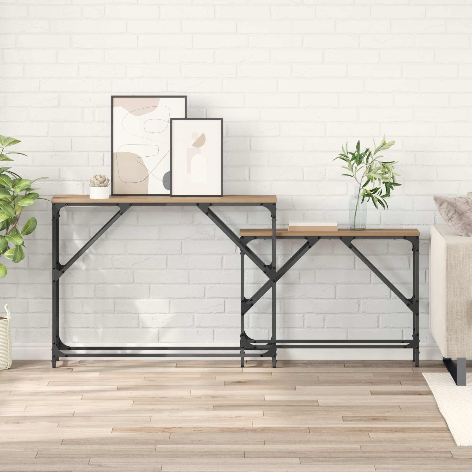 Wandtafel 2 st Artisan Eiken 100 x 28 x 75 cm Bewerkt hout is nu te koop bij PeponiXL, paradijselijk wonen!