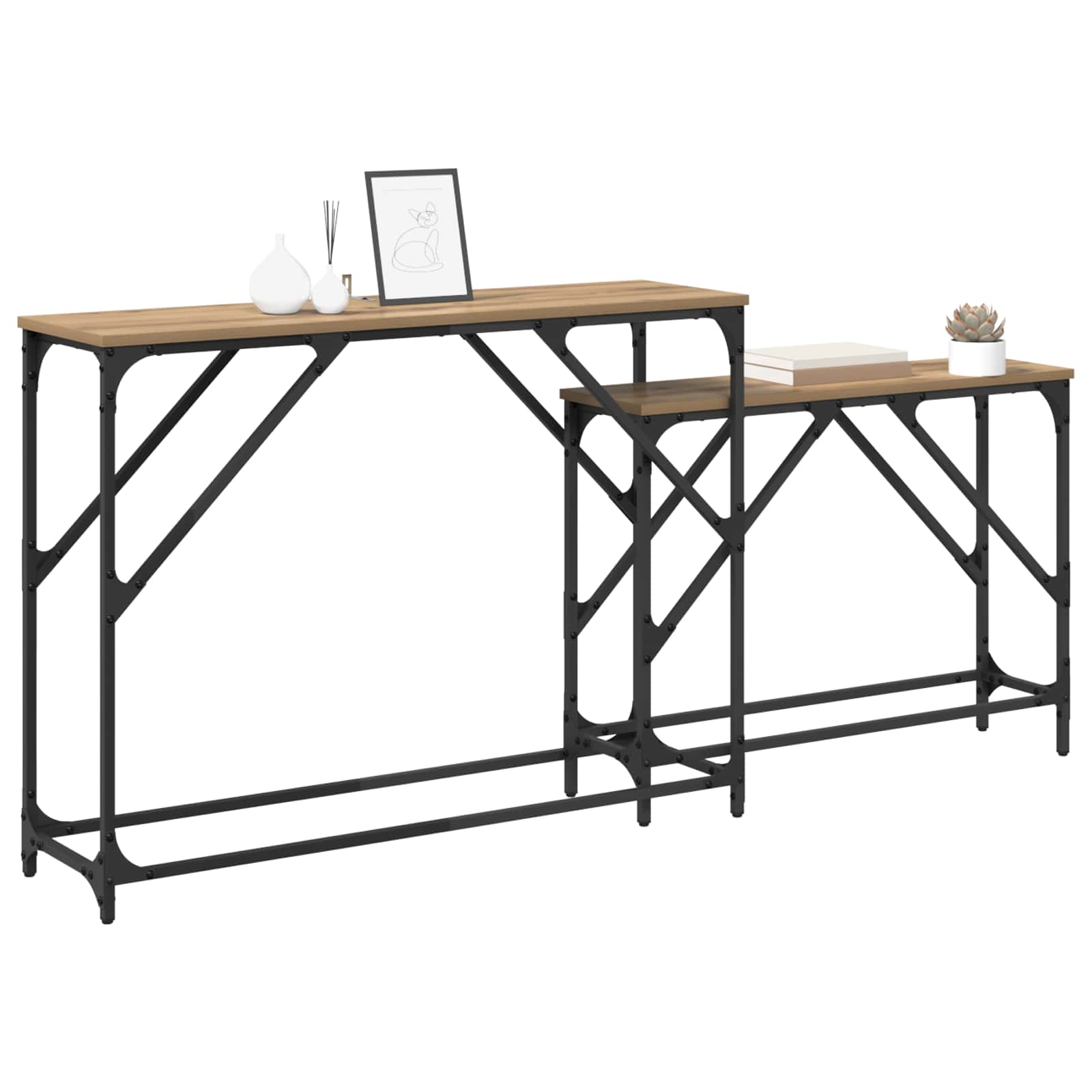 Wandtafel 2 st Artisan Eiken 100 x 28 x 75 cm Bewerkt hout is nu te koop bij PeponiXL, paradijselijk wonen!