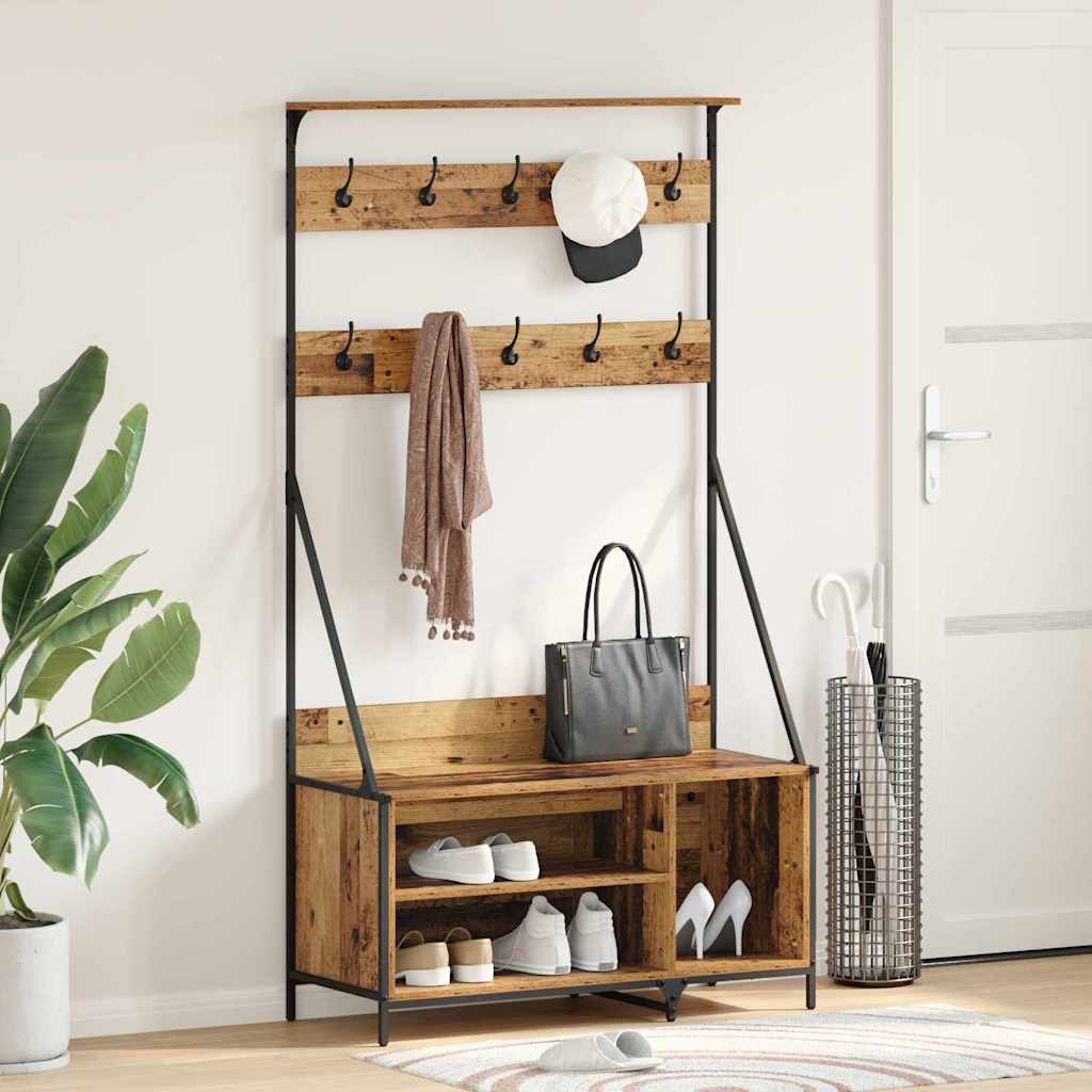 Kledingrek met plank Oud Hout 100 x 41 x 184 cm Bewerkt hout is nu te koop bij PeponiXL, paradijselijk wonen!