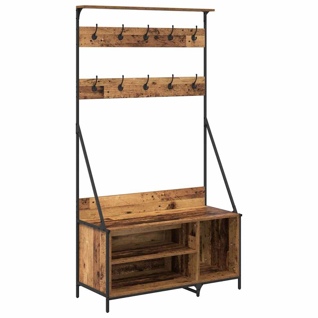 Kledingrek met plank Oud Hout 100 x 41 x 184 cm Bewerkt hout is nu te koop bij PeponiXL, paradijselijk wonen!