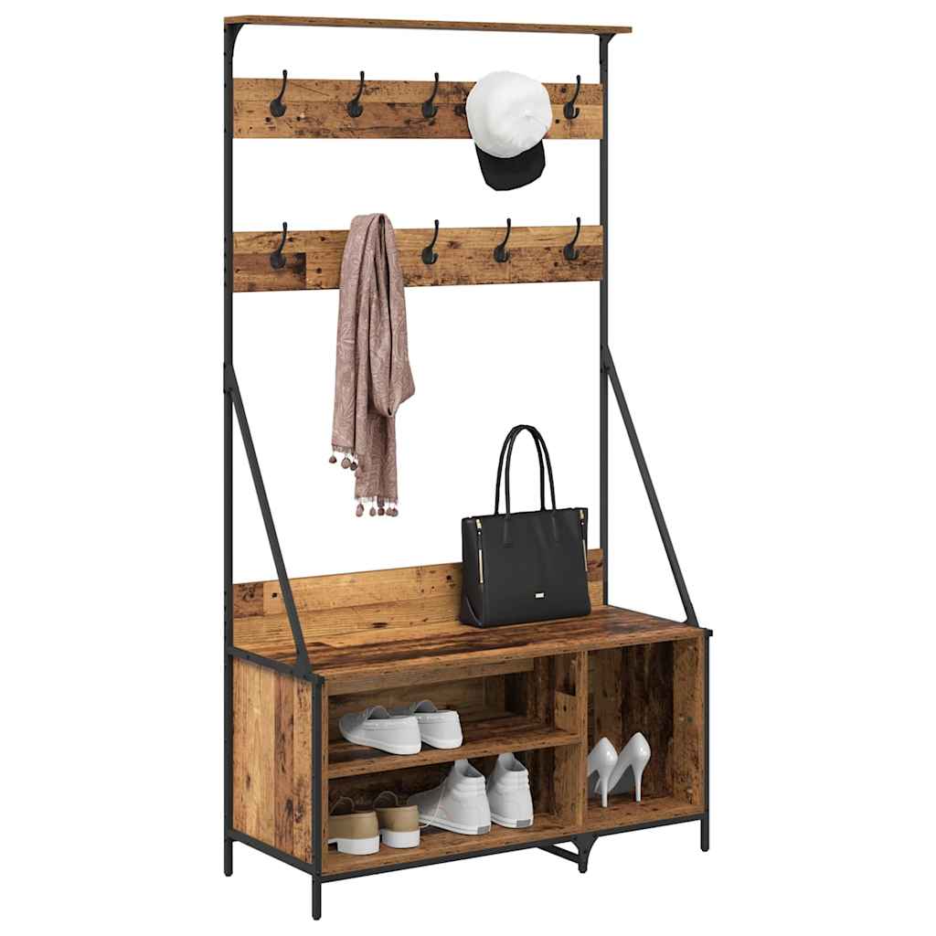 Kledingrek met plank Oud Hout 100 x 41 x 184 cm Bewerkt hout is nu te koop bij PeponiXL, paradijselijk wonen!