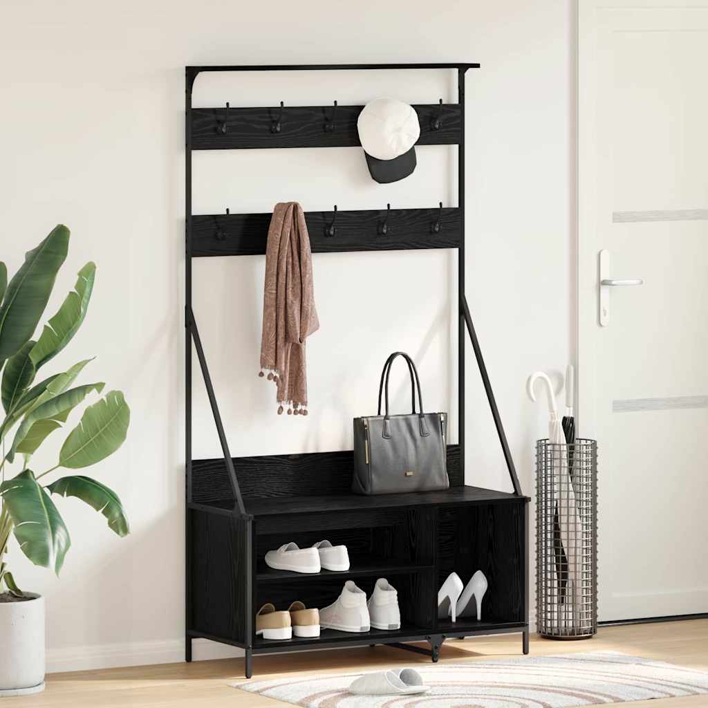 Kledingrek met plank Zwart Eiken 100 x 41 x 184 cm Bewerkt hout is nu te koop bij PeponiXL, paradijselijk wonen!