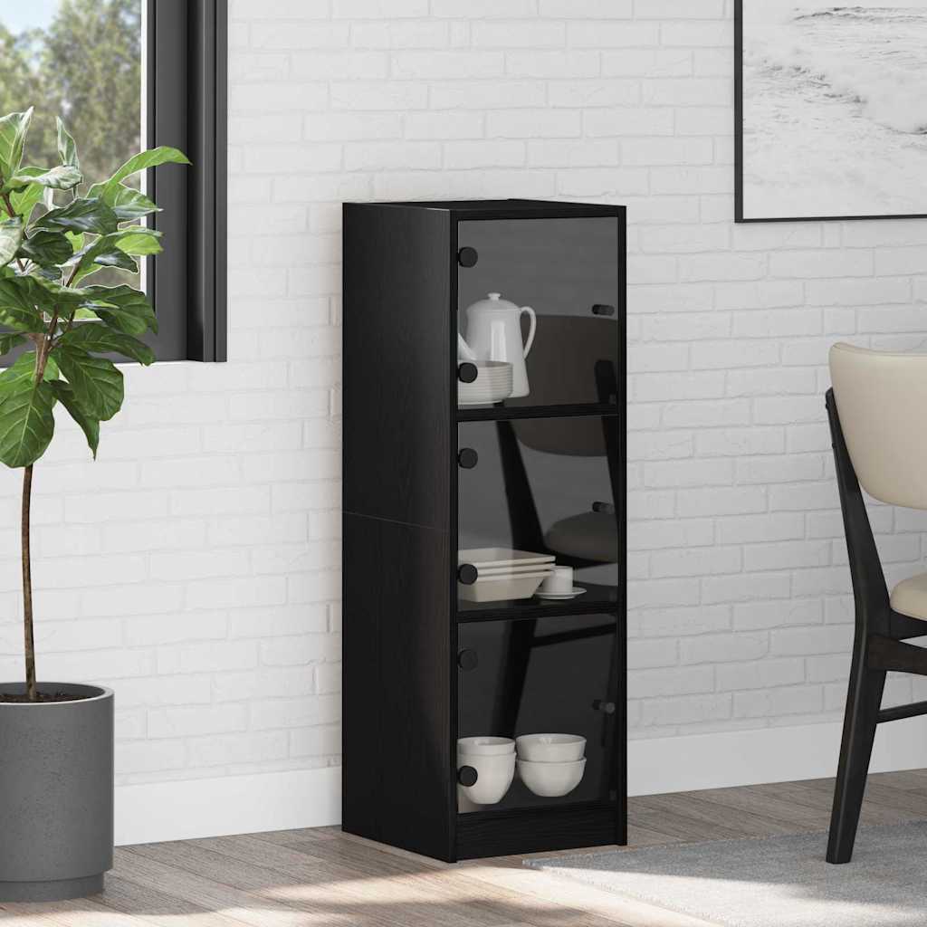 Highboard Zwart Eiken 35 x 37 x 109 cm Bewerkt hout is nu te koop bij PeponiXL, paradijselijk wonen!