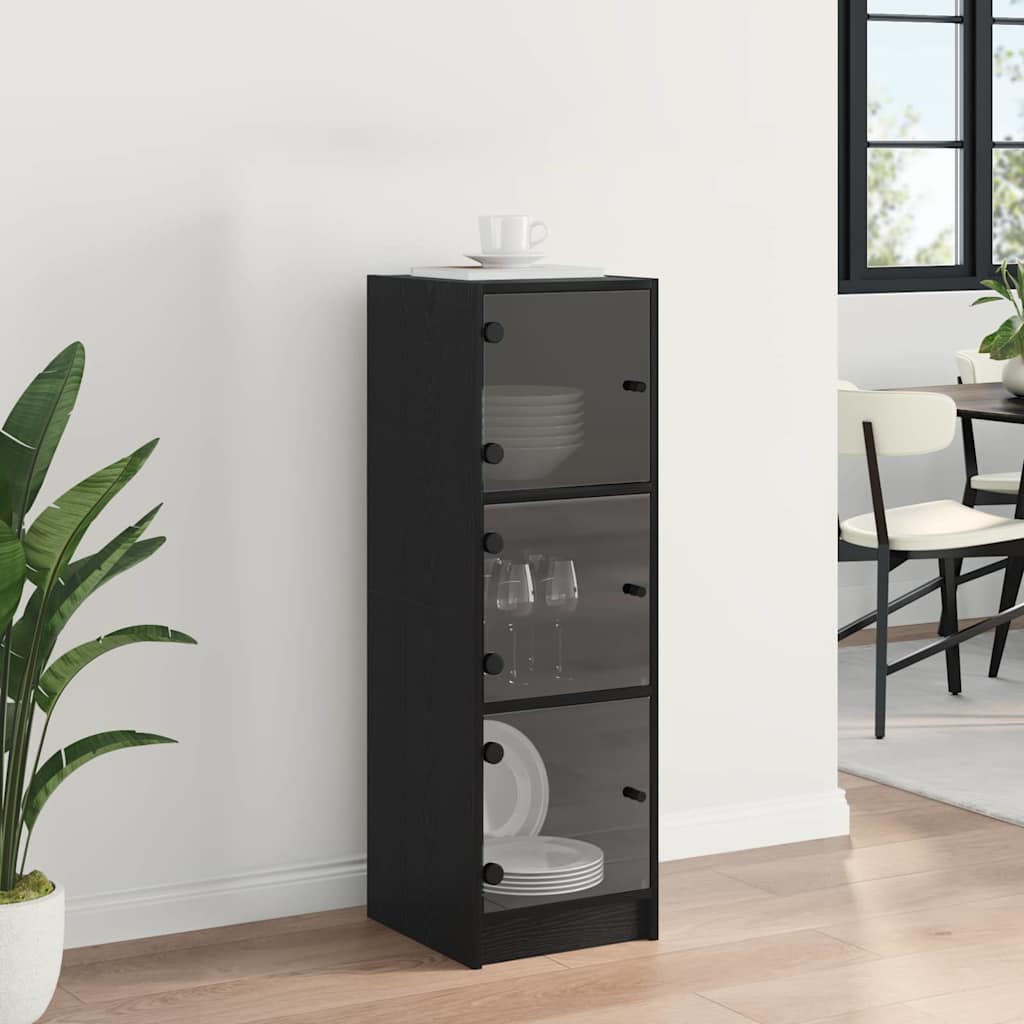 Highboard Zwart Eiken 35 x 37 x 109 cm Bewerkt hout is nu te koop bij PeponiXL, paradijselijk wonen!