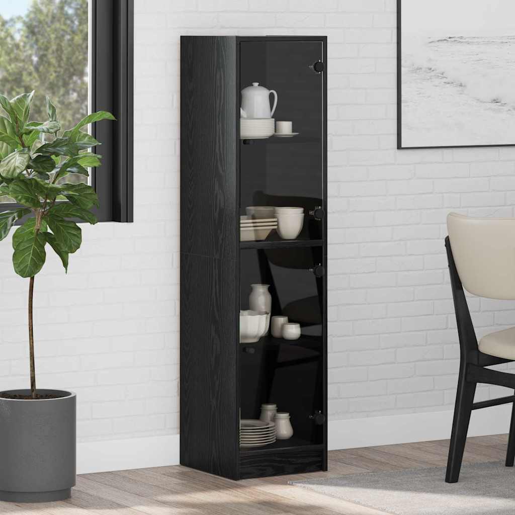 Highboard Zwart Eiken 35 x 37 x 142 cm Bewerkt hout is nu te koop bij PeponiXL, paradijselijk wonen!