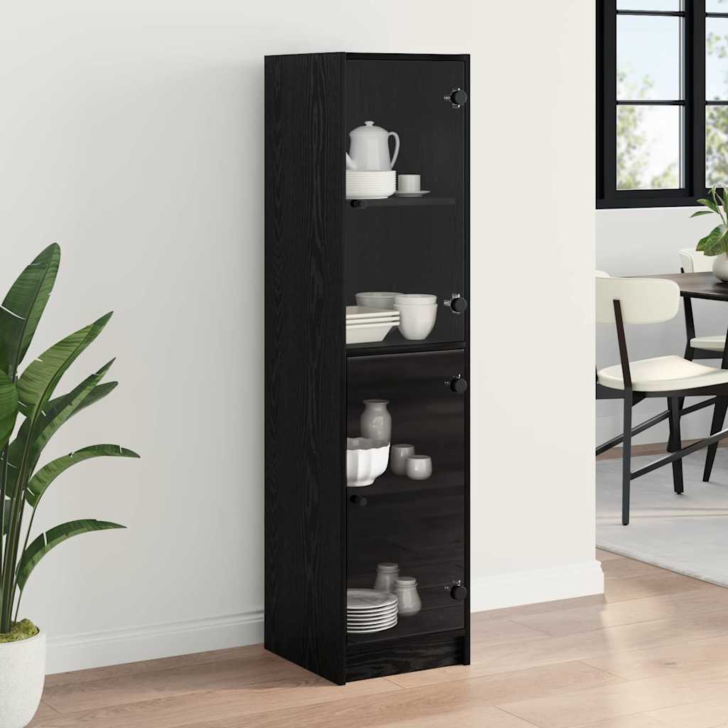 Highboard Zwart Eiken 35 x 37 x 142 cm Bewerkt hout is nu te koop bij PeponiXL, paradijselijk wonen!