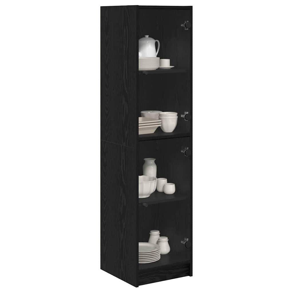 Highboard Zwart Eiken 35 x 37 x 142 cm Bewerkt hout is nu te koop bij PeponiXL, paradijselijk wonen!