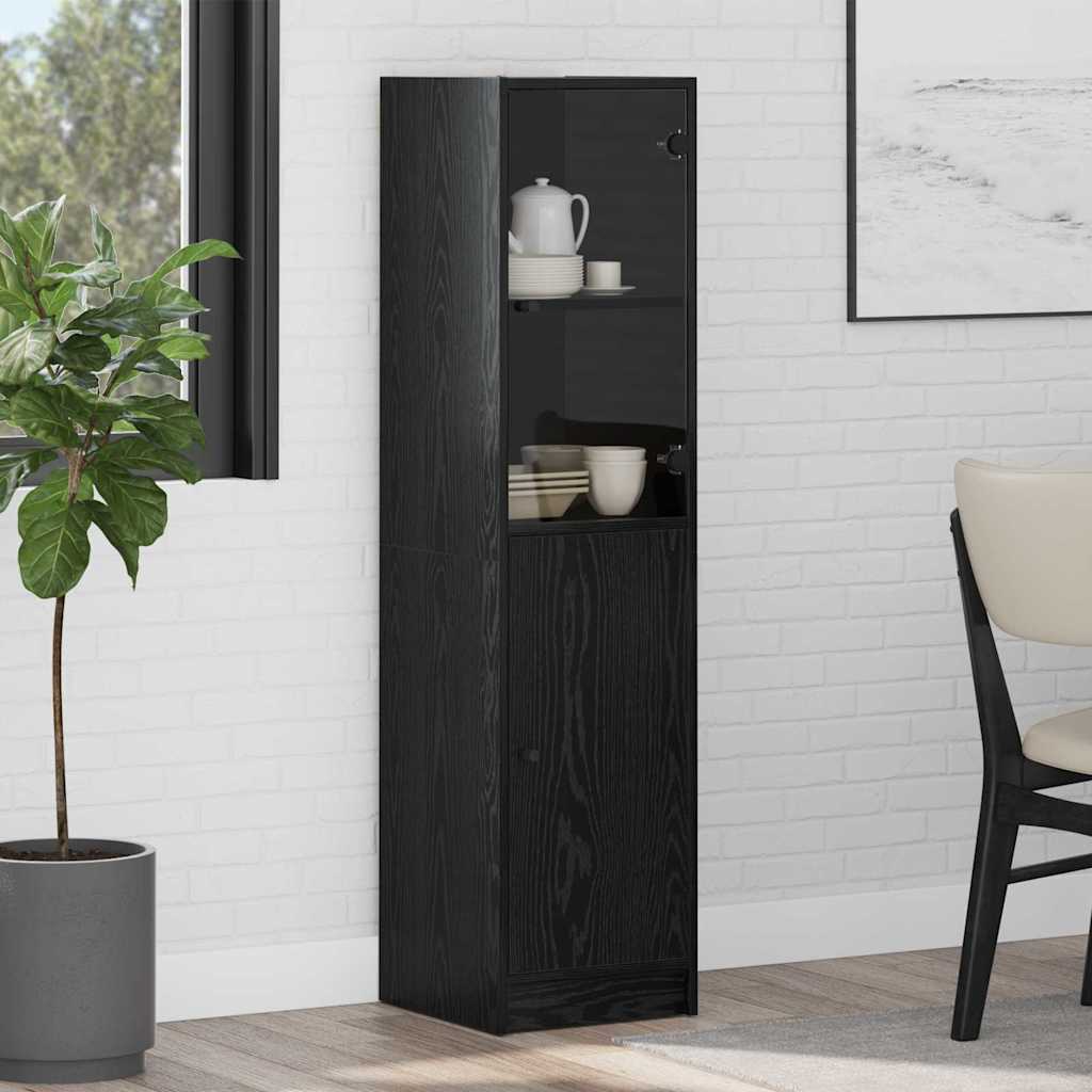 Highboard Zwart Eiken 35 x 37 x 142 cm Bewerkt hout is nu te koop bij PeponiXL, paradijselijk wonen!