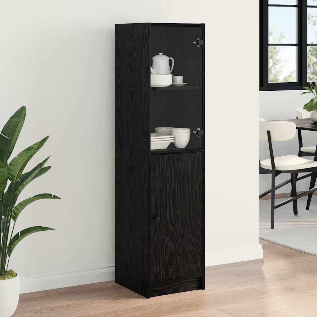 Highboard Zwart Eiken 35 x 37 x 142 cm Bewerkt hout is nu te koop bij PeponiXL, paradijselijk wonen!