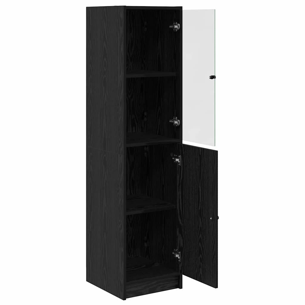 Highboard Zwart Eiken 35 x 37 x 142 cm Bewerkt hout is nu te koop bij PeponiXL, paradijselijk wonen!