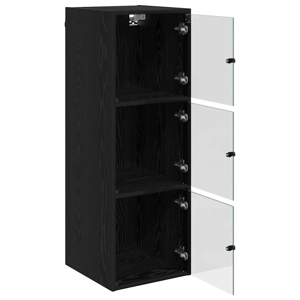Wandkast Zwart Eiken 35 x 37 x 102 cm Bewerkt hout is nu te koop bij PeponiXL, paradijselijk wonen!