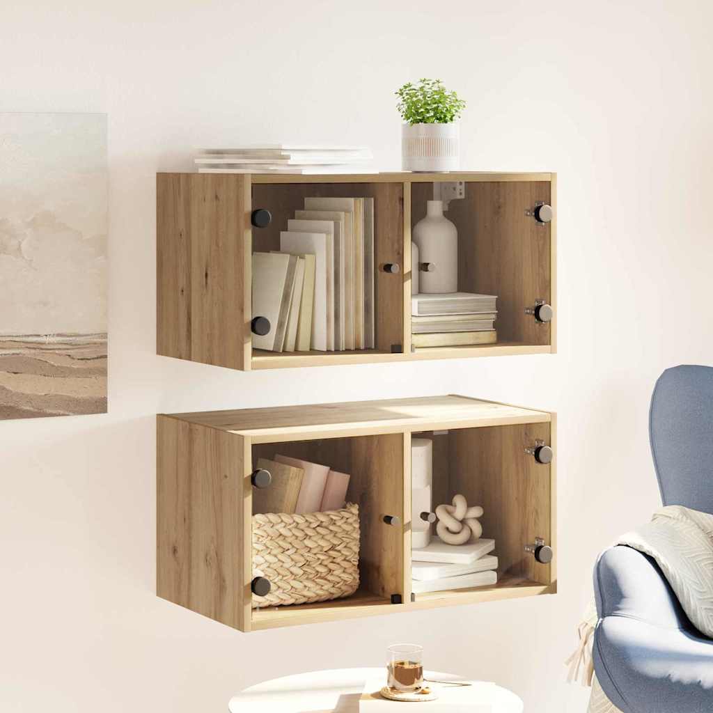 Wandkasten 2 pcs Artisan Eiken 68 x 37 x 35 cm Bewerkt hout is nu te koop bij PeponiXL, paradijselijk wonen!