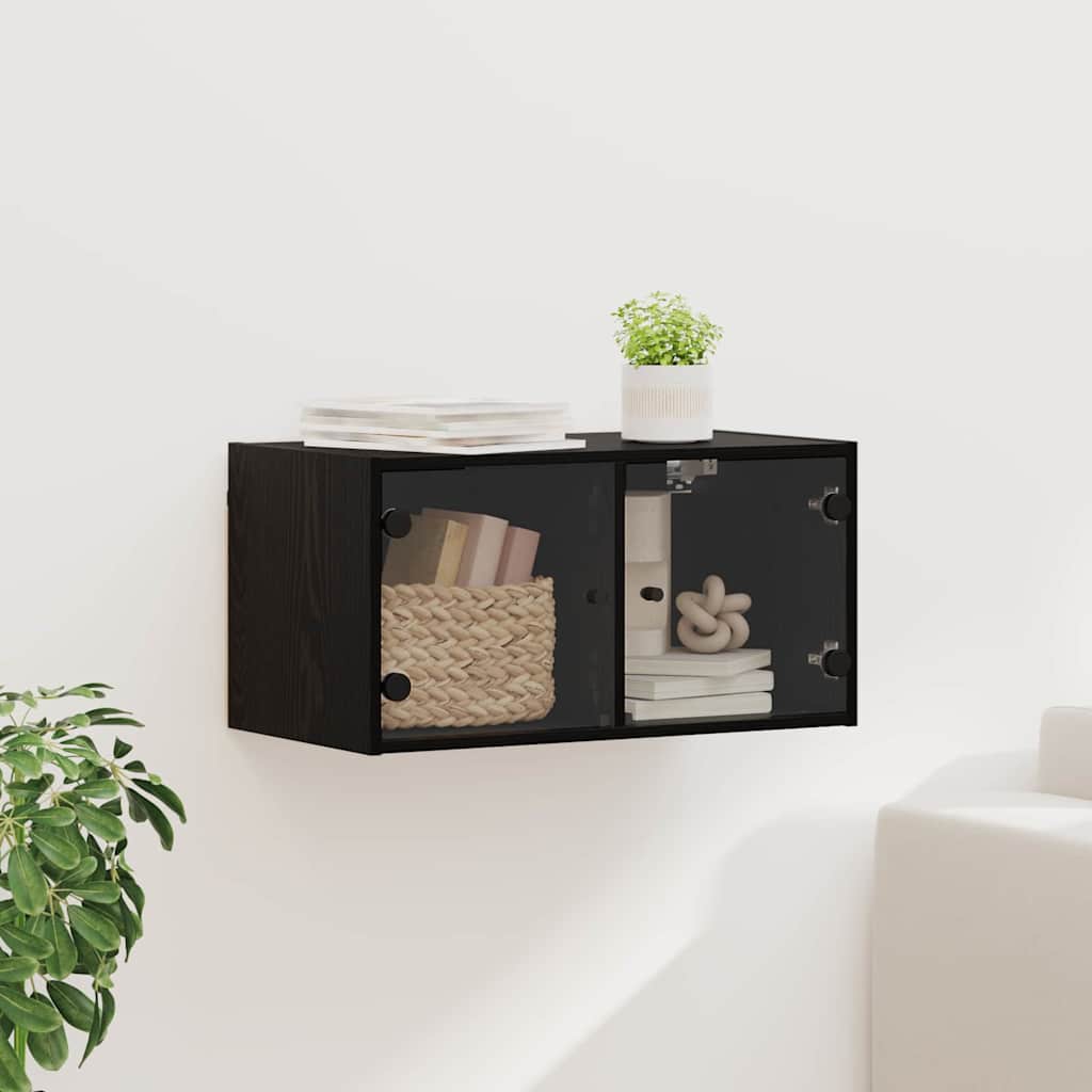 Wandkast Zwart Eiken 68 x 37 x 35 cm Bewerkt hout is nu te koop bij PeponiXL, paradijselijk wonen!